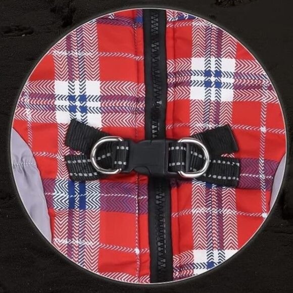 BeautyZoo Plaid Dog Coat Jacket M Fleece Harness Built in Reflective Waterproof - Picture 4 of 4